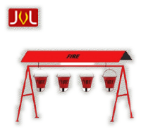 Fire bucket stand with four buckets